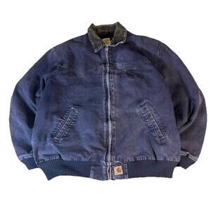 Vintage 90s Carhartt J14 MDT Faded Blue Santa Fe Canvas Quilt Lined Jacket XL